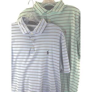 LOT OF 2 POLO RALPH LAUREN MEN'S POLO SHIRT LARGE STRIPED BLUE PONY PREPPY